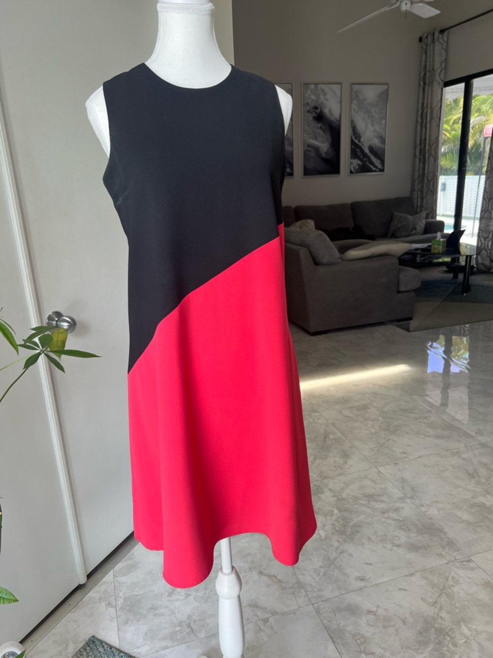 Calvin Klein Black and Hot Pink Sleeveless Colorblock Mini Dress